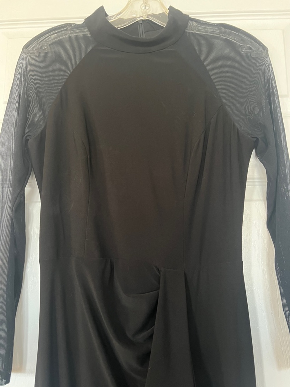 Laura Black Long Sleeve Mesh-Sleeve Evening Gown - Picture 3 of 7